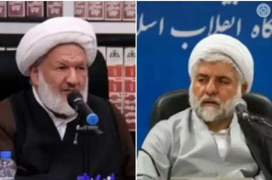 이란 수도 테헤란 중심가 대법원 청사 앞에서 총격에 살해된 알리 라지니(왼쪽 사진)와 모하마드 모기세(오른쪽 사진) 판사. [더선 캡처]